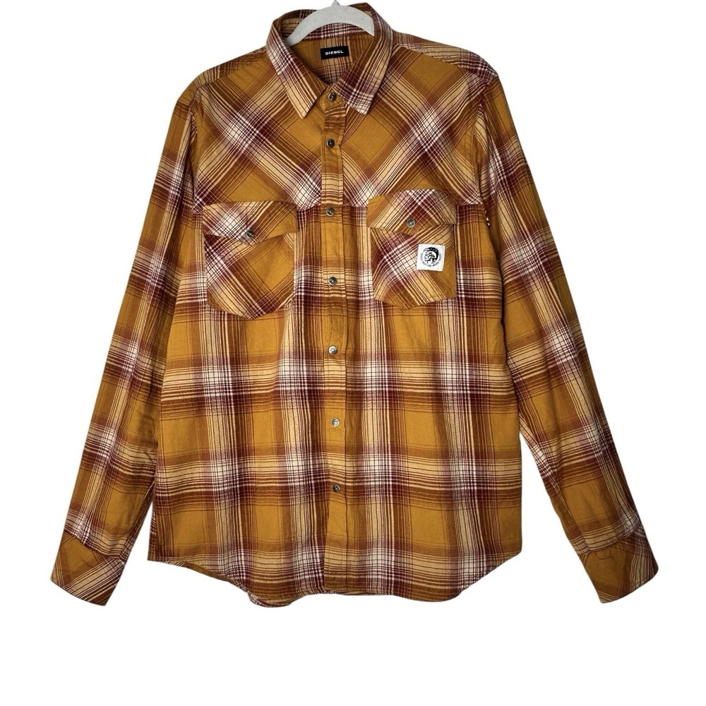 Diesel Flannel Shirt Men's 2XL Button Up Pearl Snaps Plaid Retro Long Sleeve